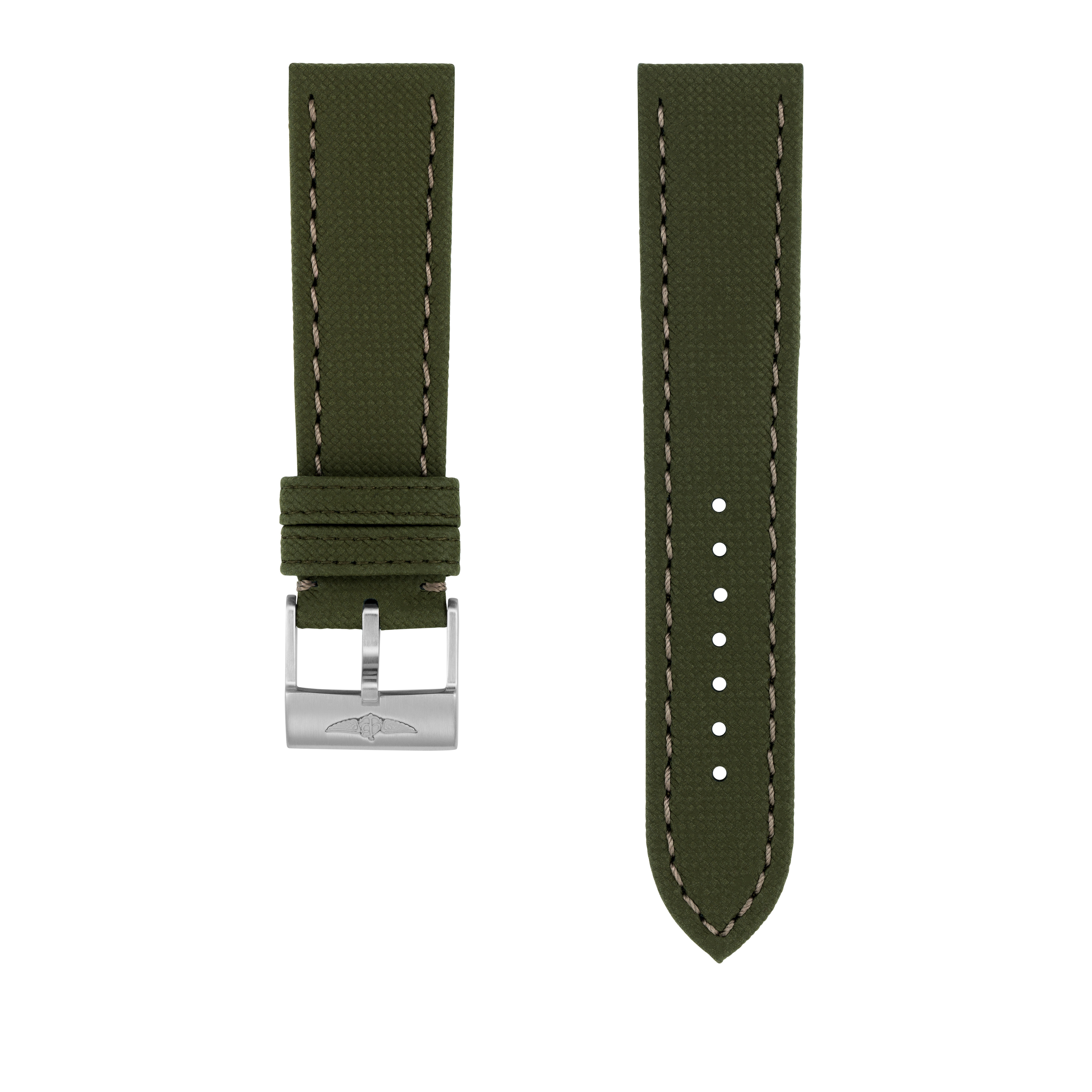 Green military calfskin leather strap - 22 mm